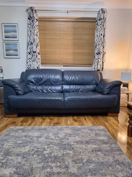 Photo of free Blue leather sofa (Winterton NR29) #1