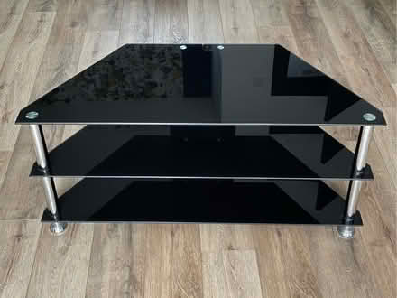 Photo of free Black glass corner tv stand with chrome legs (Teddington TW11) #1