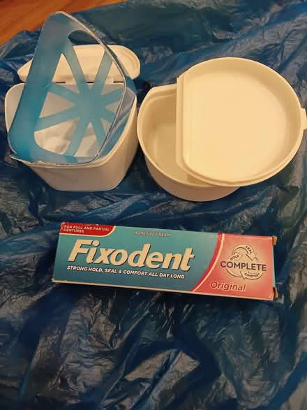 Photo of free 2 denture soaking tubs, bonus Fixodent (Dalston E8) #1