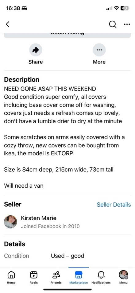 Photo of free Ikea Sofa (ME13) #1