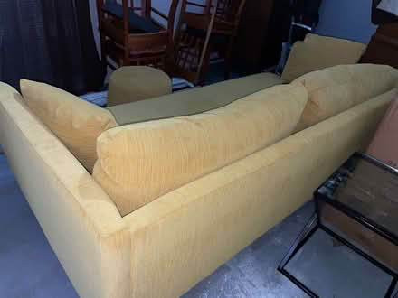 Photo of free Yellow Fabric Couch and Footstool (Mundelein) #2