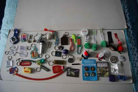 Photo of free Box of assorted key rings, badges (Gosport PO12 (town)) #1