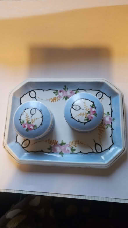 Photo of free Small ceramic tray with 2 pots with lids (Leckhampton GL53) #1