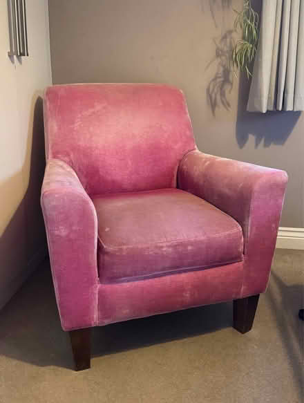 Photo of free Small pink velvety Armchair (Market Harborough LE16) #1