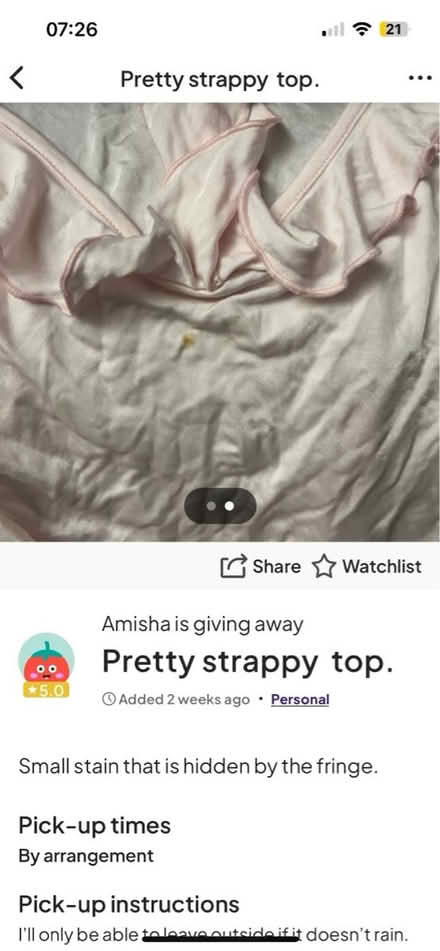 Photo of free Pretty strappy top (HA3 Harrow weald) #2