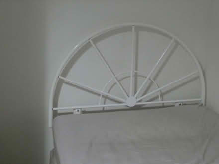 Photo of free Single bed headboard - White, metal 3'-6" (Cinnamon Brow WA2) #1