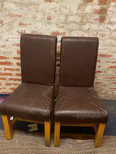 Photo of free 2 leather upholstered dining chairs (Walford SY7) #1