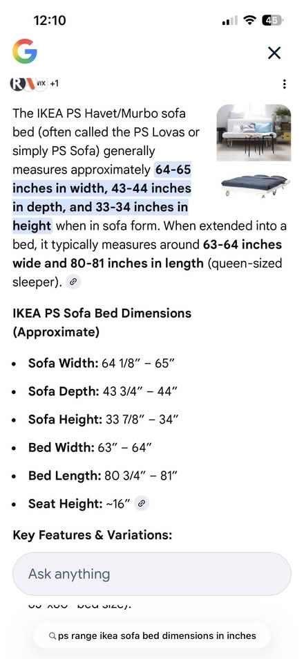 Photo of free IKEA PS range sofa bed (View Ridge) #4