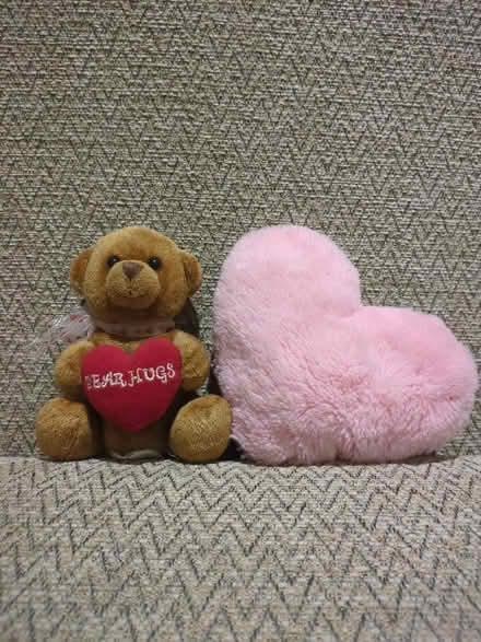 Photo of free Valentine teddy and small heart cushion (Orgreave S13) #1