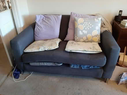 Photo of free 2 seater blue sofa (not new) offer (Wyken off Blackberry Lane cv2.) #1