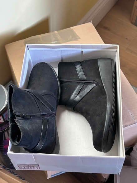 Photo of free Size 7 black fake suede boots (Forest Gate E7) #1