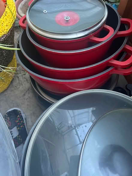 Photo of free Set of 4 red sauce pans (E9 5JU) #1