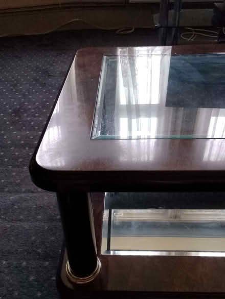 Photo of free Large glass, mirrored bottom coated wood coffee table (Harringay N4) #3