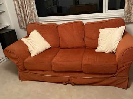 Photo of free Reddish brown 3 seater sofa in reasonable condition. (Langton Herring DT3) #1