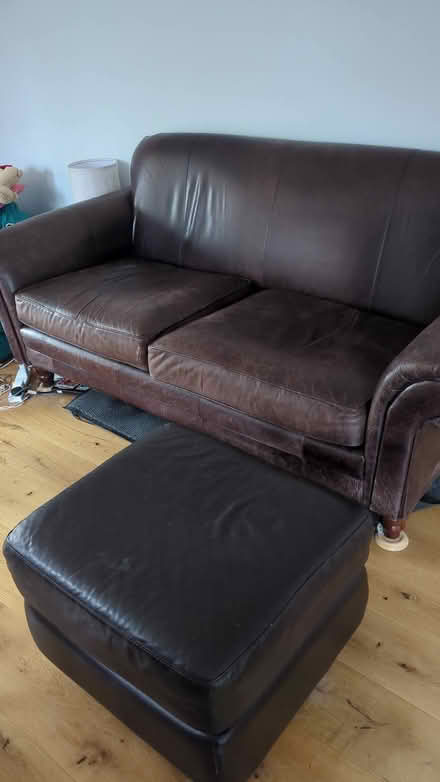 Photo of free 3 seater leather sofa and ottoman (Little Heath RG31) #2