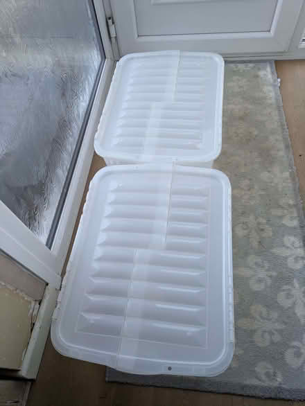 Photo of free Two plastic storage boxes with hinged lids (Stinchcombe GL11) #1