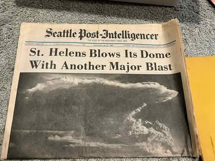 Photo of free newspapers about Mt. St. Helens (downtown Edmonds) #1