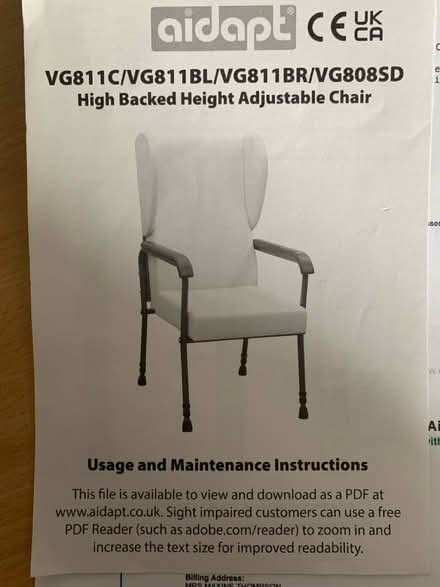 Photo of free High Backed Height Adjustable Chair (Cb23) #2