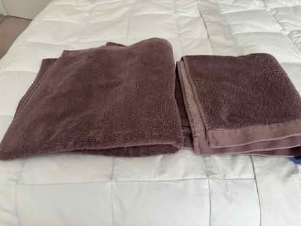 Photo of free Burgundy towels, 1 bath 1 hand towel, with blue tags (Chichester PO19) #1