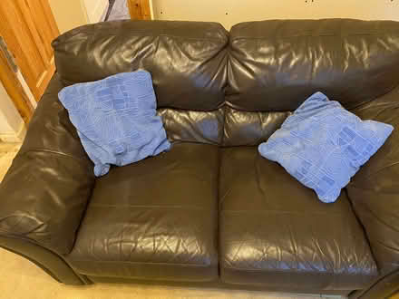 Photo of free Dark brown faux leather sofa. (Blackrod BL6) #1
