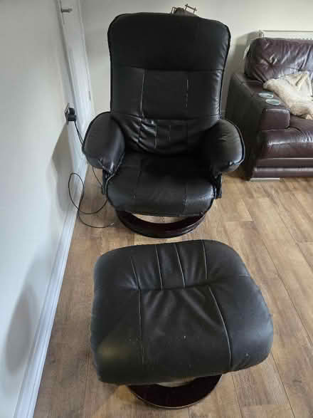 Photo of free Dark brown reclining chair with matching foot stool (Barton-upon-Humber DN18) #1