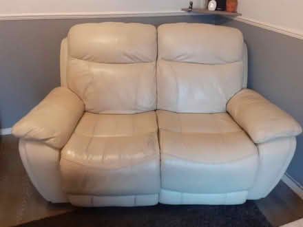 Photo of free 2 seater cream leather sofa (Druids Heath , B14 .) #1