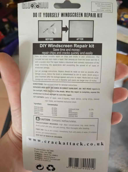 Photo of free Windscreen repair kit (Stanway, CO3) #2