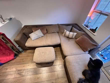 Photo of free large corner sofa with footstool (Hastings TN34) #1