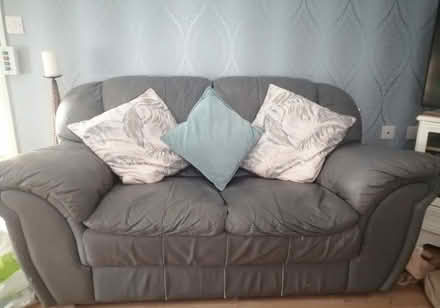 Photo of free grey leather sofa & pouffe (Eye) #1