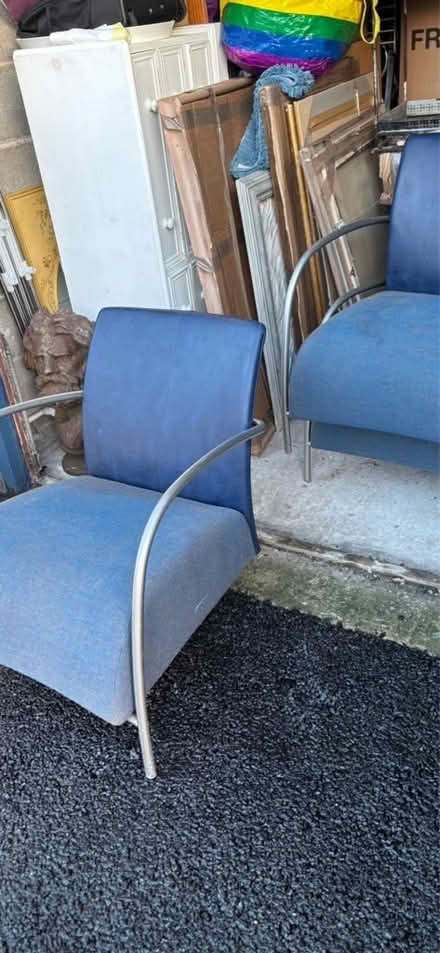 Photo of free Three blue designer chairs in blue fabric and leather (Toxteth L3) #1