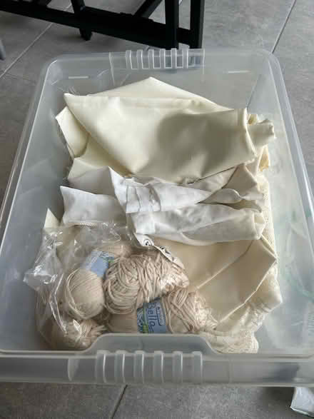Photo of free Bocs amrywiol- Box of material, buttons and threads (Tregarth LL57) #1