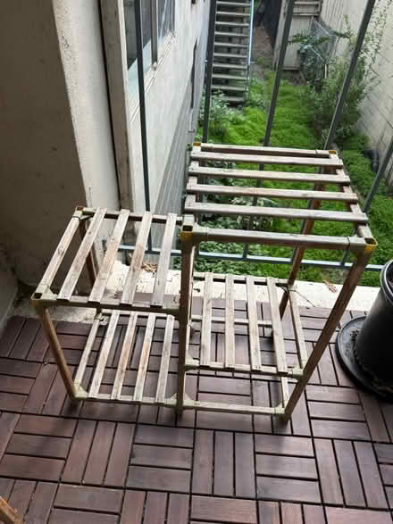 Photo of free Outdoor wooden plant shelves (Adams Point) #1