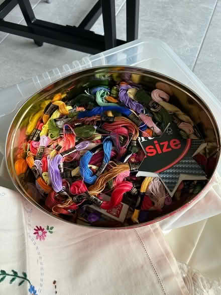 Photo of free Bocs amrywiol- Box of material, buttons and threads (Tregarth LL57) #3