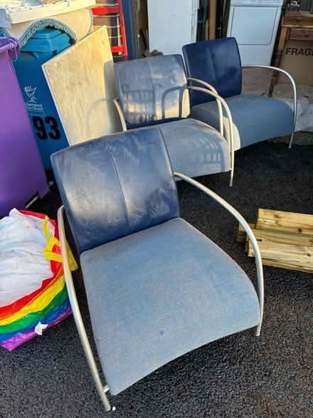 Photo of free Three blue designer chairs in blue fabric and leather (Toxteth L3) #2