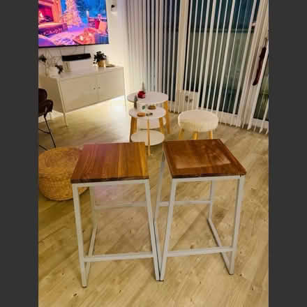 Photo of free Bar stools - wood top + grey metal (SE26) #1