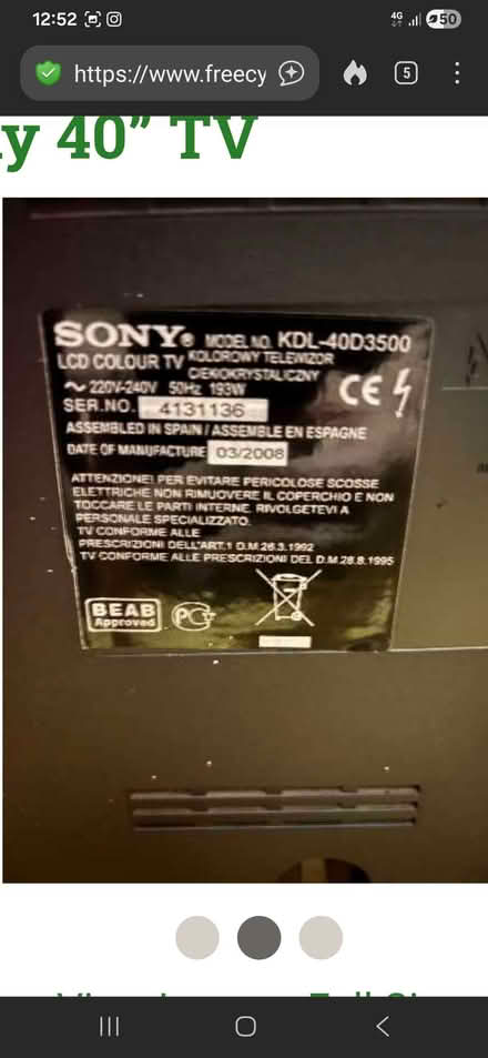 Photo of free Working Sony Bravia 40in.TV (Lamorbey DA5) #3