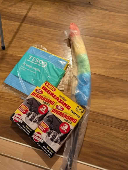 Photo of free Unused cleaning supplies: long feather duster, cloths... (Whoberley CV5) #1