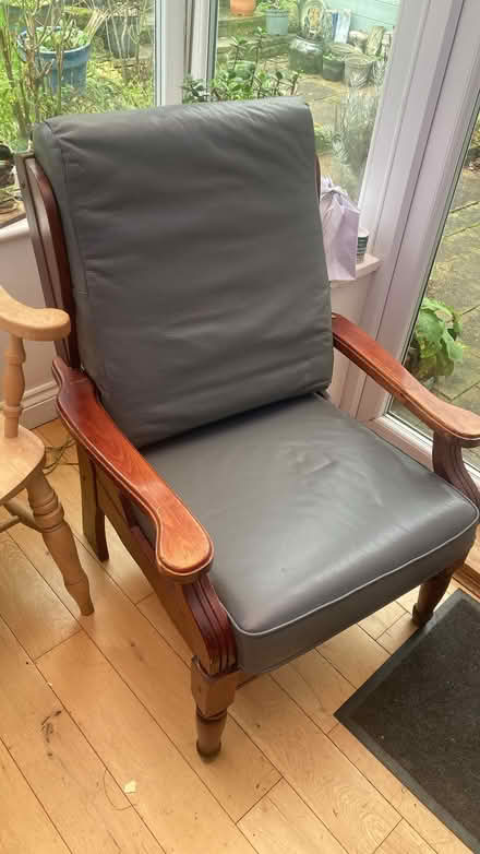 Photo of free Pair of wood frame chairs with two leather cushions for each (Ballards CR2) #2
