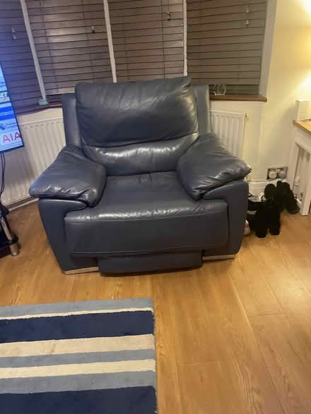 Photo of free Denim Blue Leather 3 Piece Suite (Bushey Village WD23) #1