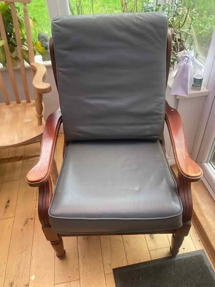 Photo of free Pair of wood frame chairs with two leather cushions for each (Ballards CR2) #3