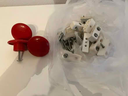 Photo of free 3 Red Drawer Handles + Fixtures (Bilton HG1) #1
