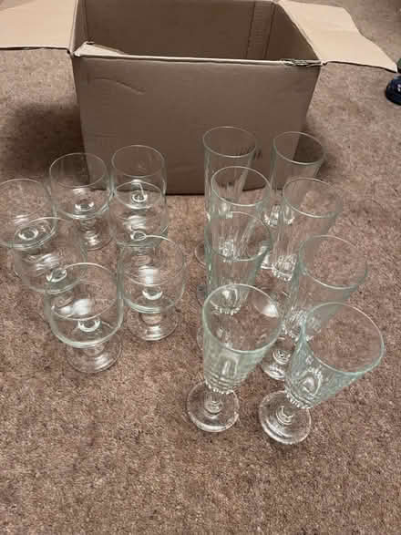 Photo of free Assorted wine and champagne glasses (Garston, Watford, Herts WD25) #1