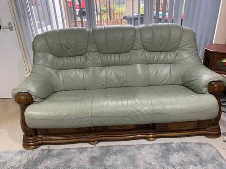 Photo of free Green and wood settee will need collecting. (Far Bletchley MK3) #2