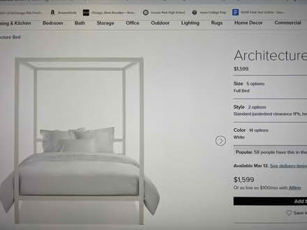 Photo of free Room & Board White Canopy bed (Lincoln Park) #3