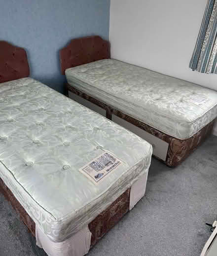 Photo of free 2 single beds & mattresses (Garston, Watford, Herts WD25) #1