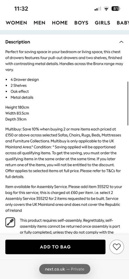 Photo of free Next chest of drawers (Haslemere gu27) #2