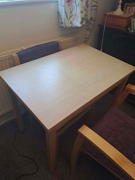 Photo of free Pineapple make table and 2 upholstered chairs (Rayleigh SS6) #1