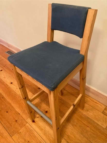 Photo of free Wood stool with cushion & back rest (Ashdale, S. of Gerrard Library) #1