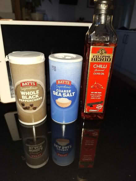 Photo of free Salt. Black peppercorns. Chilli olive oil. (Malvern Link WR14) #1
