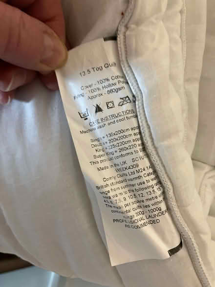 Photo of free Two 13.5 tog single duvets (Malvern WR14) #2